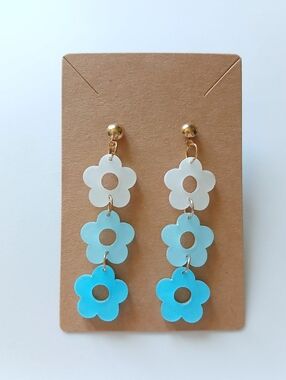 Fashion Jewelry Blue and White Flower Drop Earrings